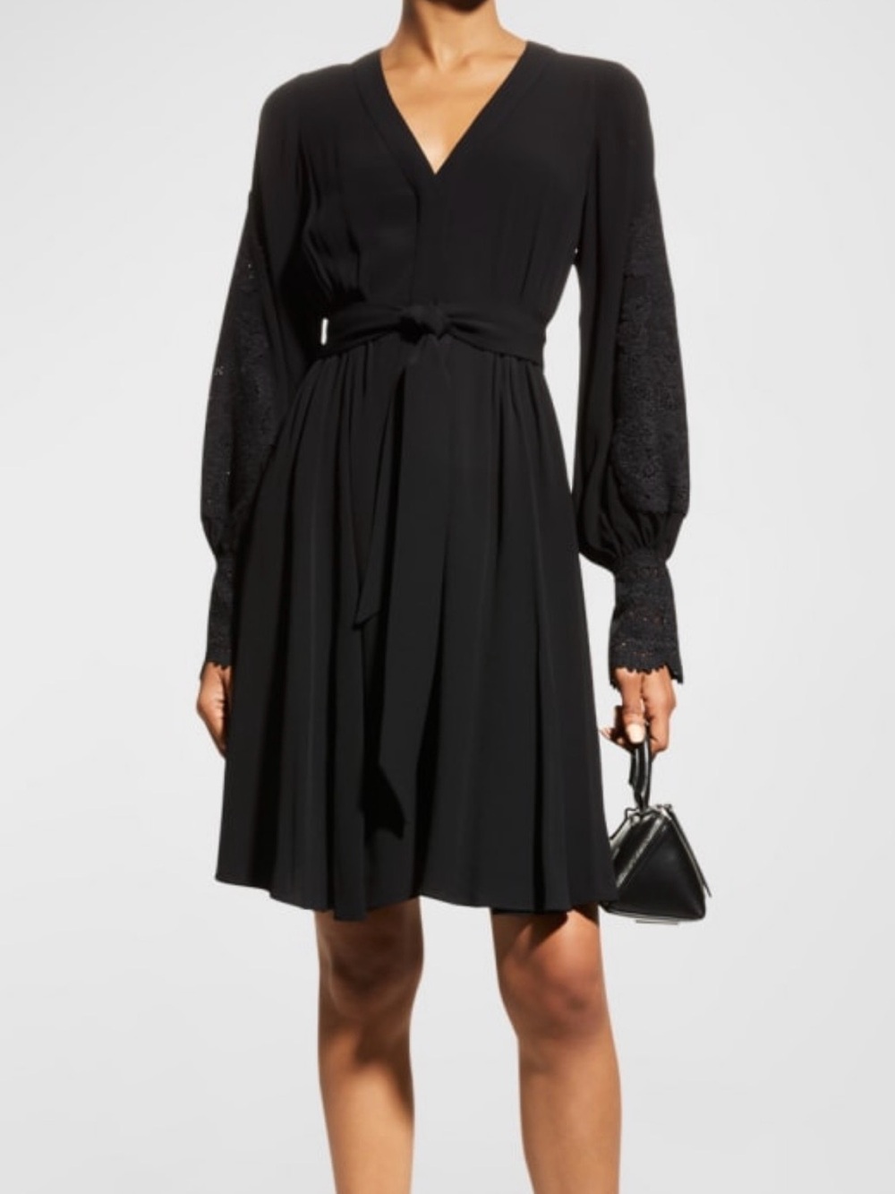 Kobi Halperin Black V-Neck Long-Sleeve Tie-Waist Mini Dress